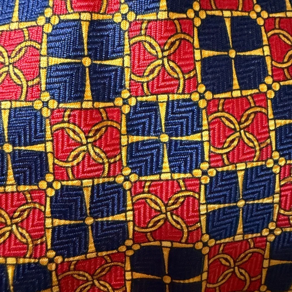 Giampiero Valenti Necktie Mens OS Red‎ Blue Gold Silk Geometric Made in Italy